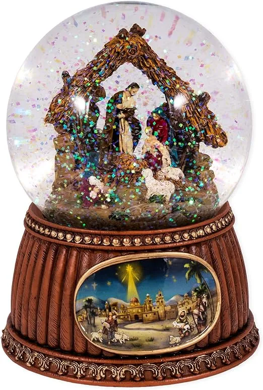 Charming Natural Brown Holiday Nativity 5.5 x 4 Resin Decorative Tabletop Snow Globe