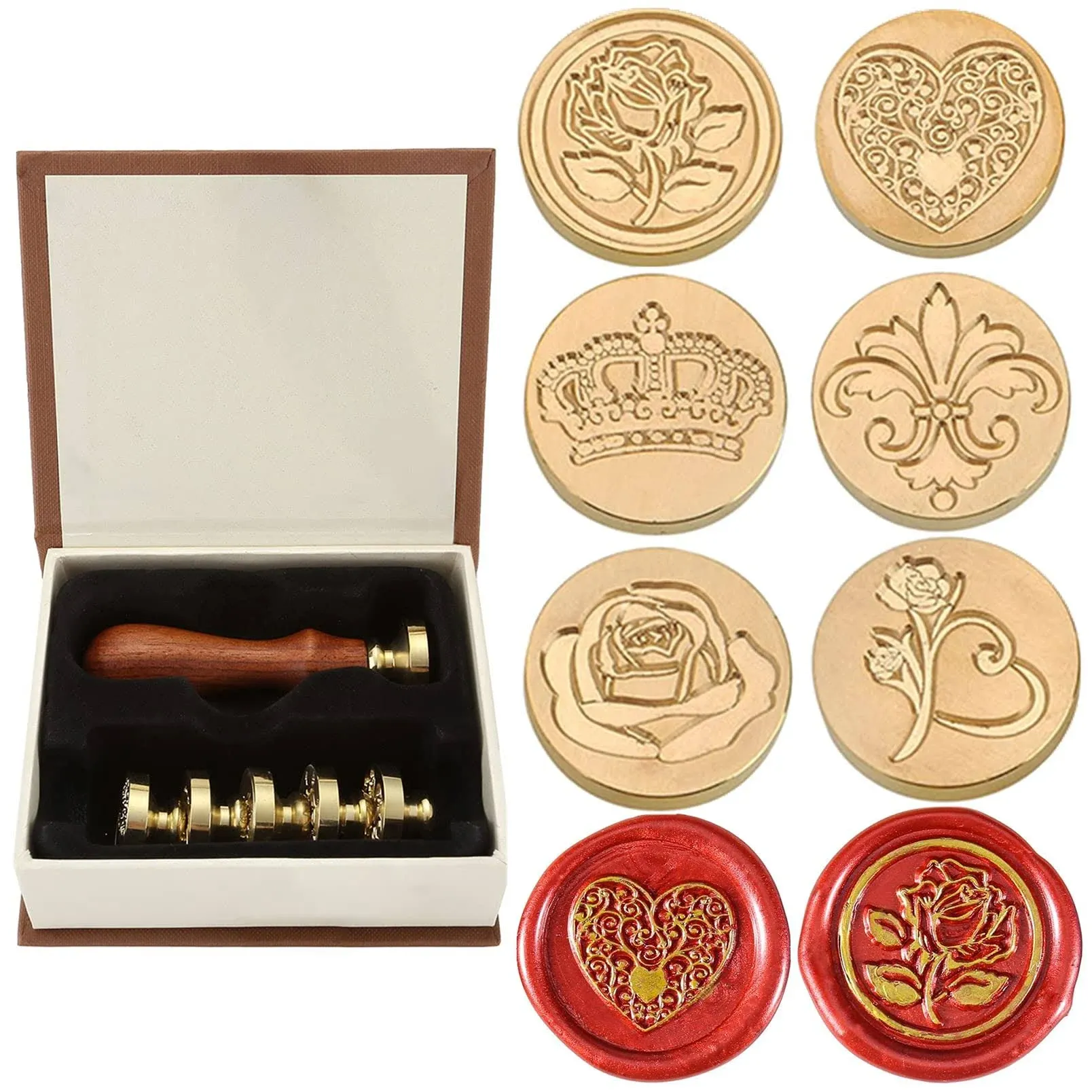 Wax Seal Stamp Set,Yoption 6 Pieces Plant Series Sealing Wax Stamp Heads + 1 Wooden Hilt, Vintage Seal Wax Stamp Kit with Gift Box (Sunflower+Tree of Life+Bee+with Love+Rosemary+Leaves)