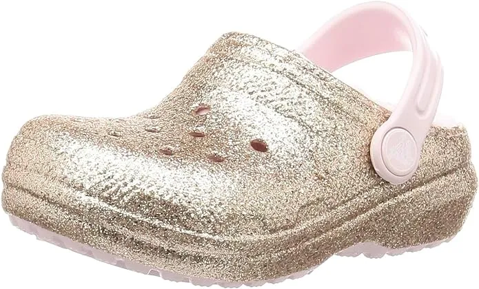 Crocs Classic Lined Glitter Clog (Little Kid/Big Kid) Gold/Barely Pink 12 Little Kid M