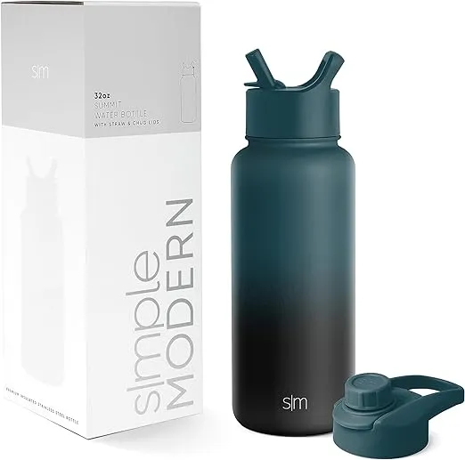 Simple Modern Water Bottle with Straw and Chug Lid Vacuum Insulated Stainless Steel Metal Thermos Bottles | Reusable Leak Proof BPA-Free Flask for Gym, Sports| Summit Collection | 32oz, Moonlight