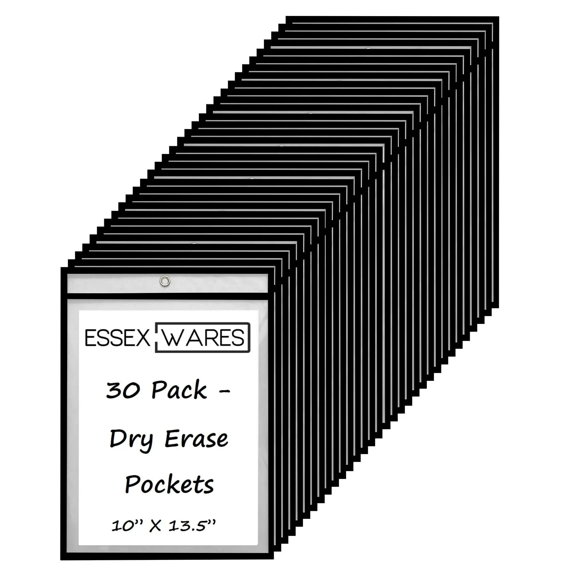 Essex Wares - 30 Pack Black Dry Erase Pocket Document Protectors 10&#034; Wide x 1...