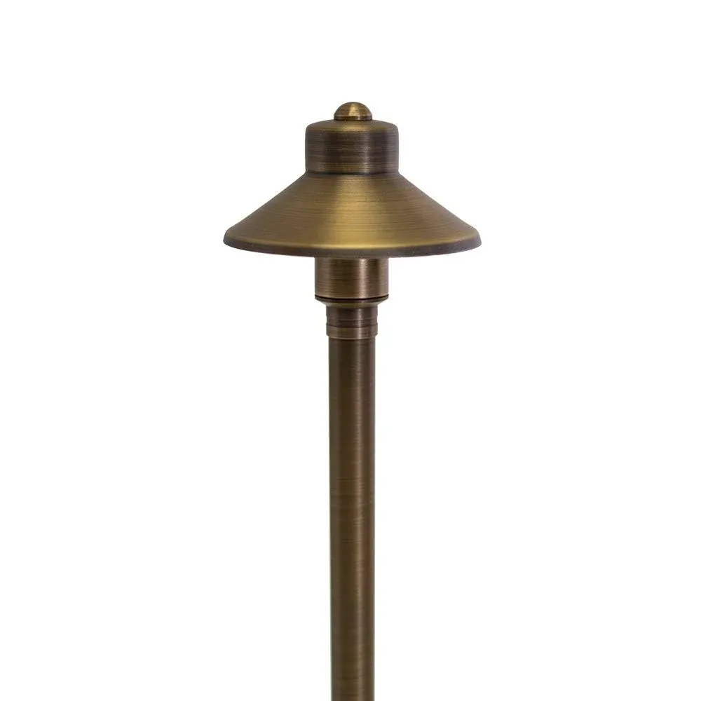 Volt Flat Hat 12V Brass Path Light (5" Shade, 25" Tall) with LED Bulb