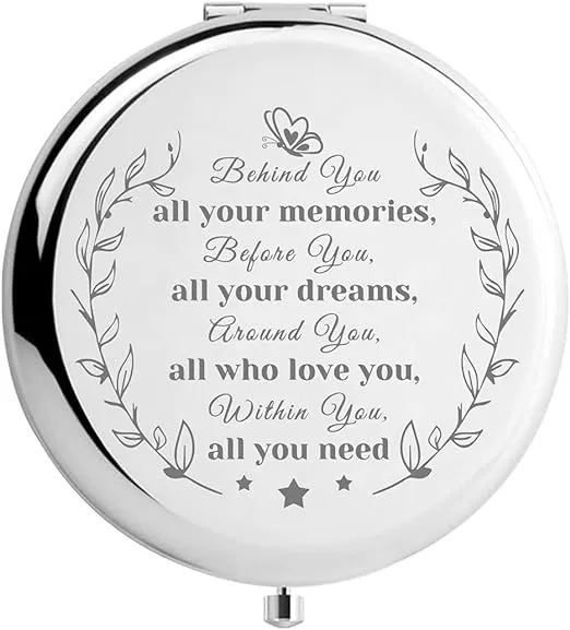 WHING Behind You All Your Memories - Pocket Travel Engraved Makeup Mirror for 