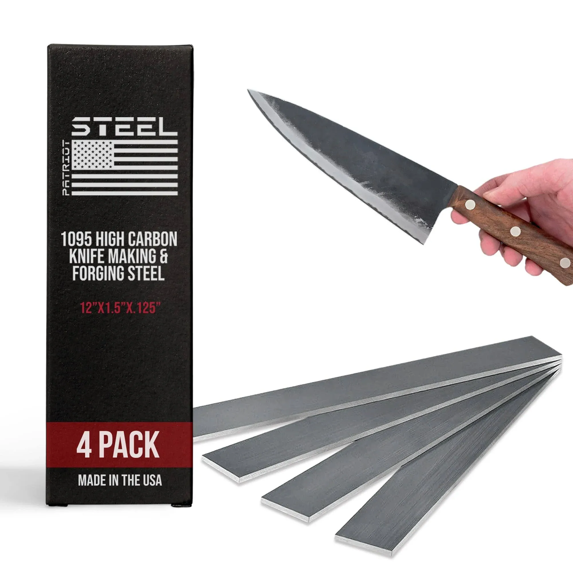 Patriot Steel 1095 High Carbon Knife Making & Forging Steel - Cold Rolled Annealed Steel for Knife Making Supplies - USA-Milled Excellence for Pros & Hobbyists - 12"x1.5"x.125" - 4 Pack