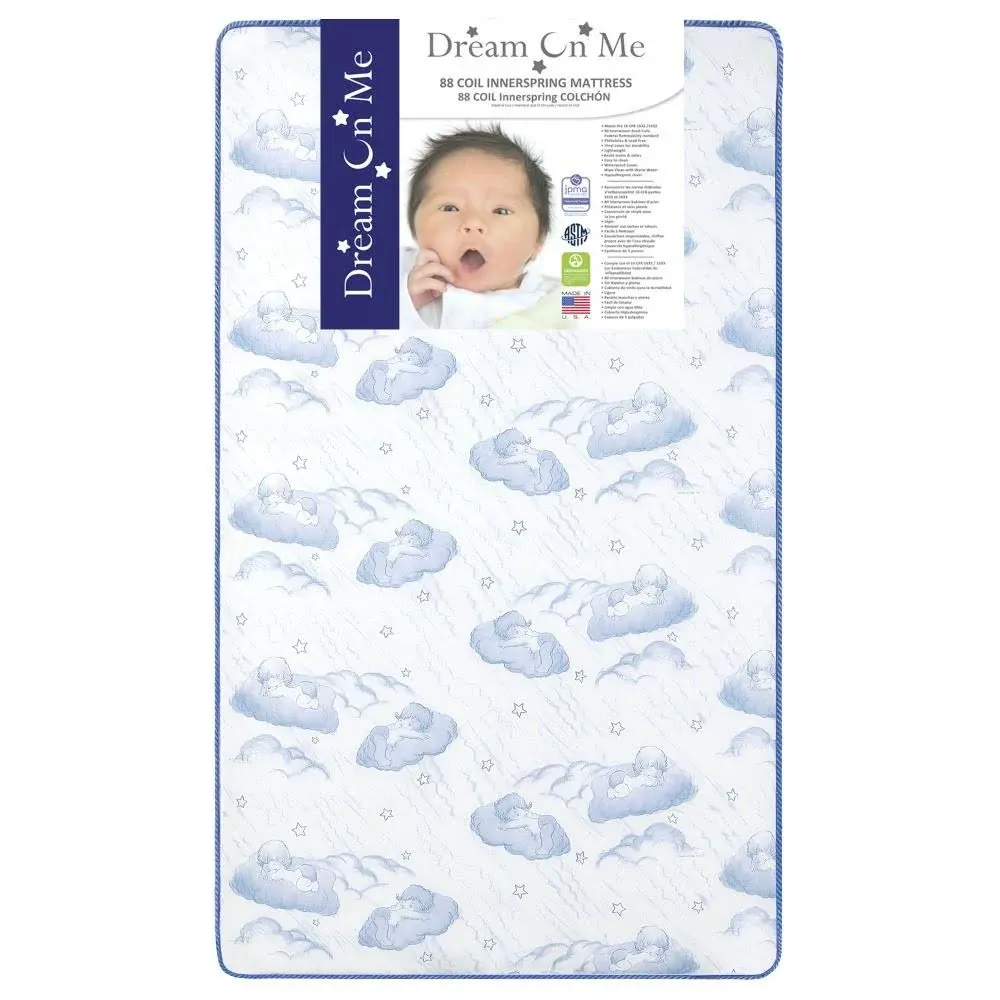 Dream on Me Twinkle 5&#034; 88 Coil Crib &amp; Toddler Mattress Pink Clouds Antibacterial