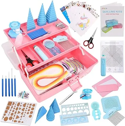 JoyPlus Quilling Kits for Beginners with Manual, 24 Quilling Tools & Supplies with Durable Quilling Storage, Updated Paper Crimper Tool, Premium Quilling Husking Board & Electronic Quilling Pen Pink