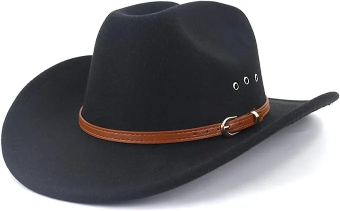 LIDHAY Cowboy Hat for Women and Men Felt Wide Brim Classic Outdoor Fedora Hats Western Cowboy Cowgirl Hats with Belt Buckle