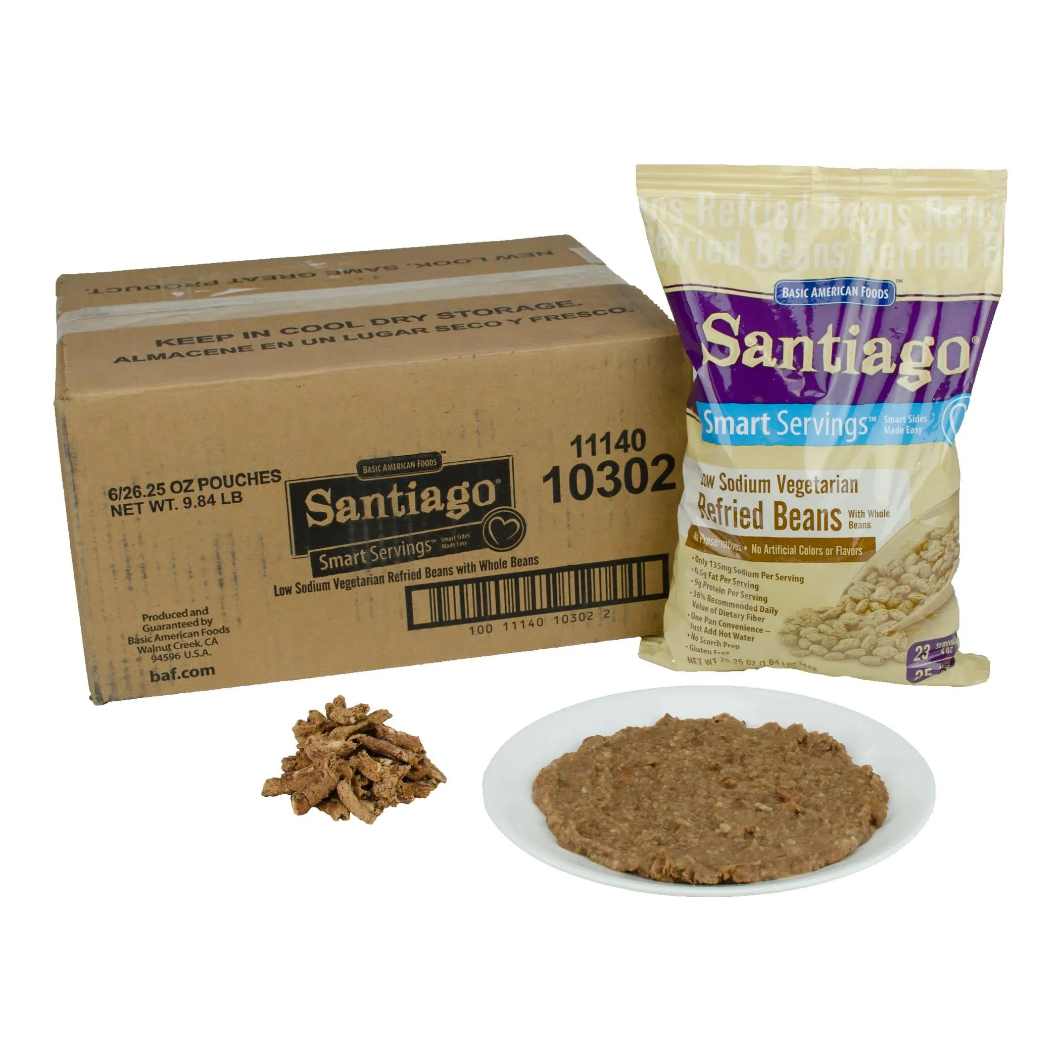 Santiago® Smart Servings™ Low Sodium Vegetarian Refried Pinto Beans Servin 26.25 Ounce Size - 6 Per Case.