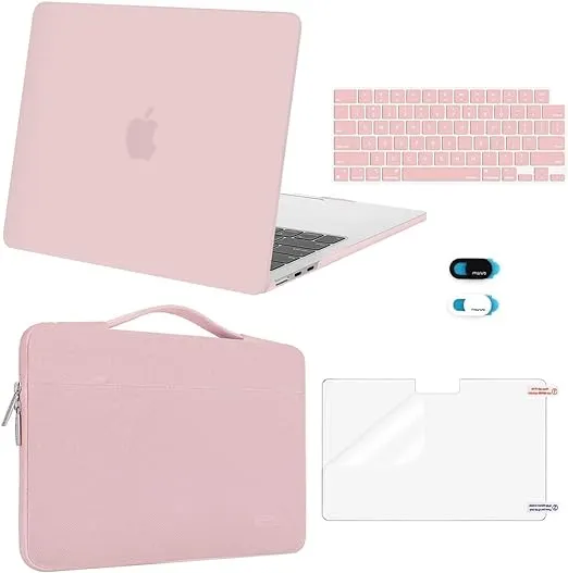 MOSISO Compatible with MacBook Air 13 inch Case 2025 2024 2023 2022 M3 A3113 M2 A2681,Plastic Hard Case&Sleeve Bag&Keyboard Skin&Webcam Cover&Screen Film for MacBook Air 13.6 inch Case, Baby Pink