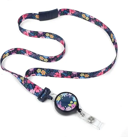 Lanyards for Women 19" Ribbon Lanyard ID Card & Key Holder with Badge Reels Retractable for Nurses Office Workers Teachers Students Breakaway Lanyards for Id Badges (Vibrant Wildflowers)