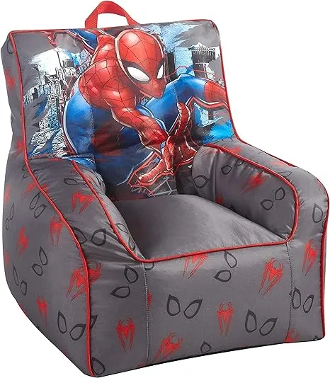 Idea Nuova Marvel Spiderman Toddler Nylon Bean Bag Chair with Piping & Top Carry Handle, Large