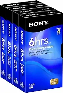 Sony 4T120VR 120 Minute Premium VHS Cassette Tapes (4-Pack)