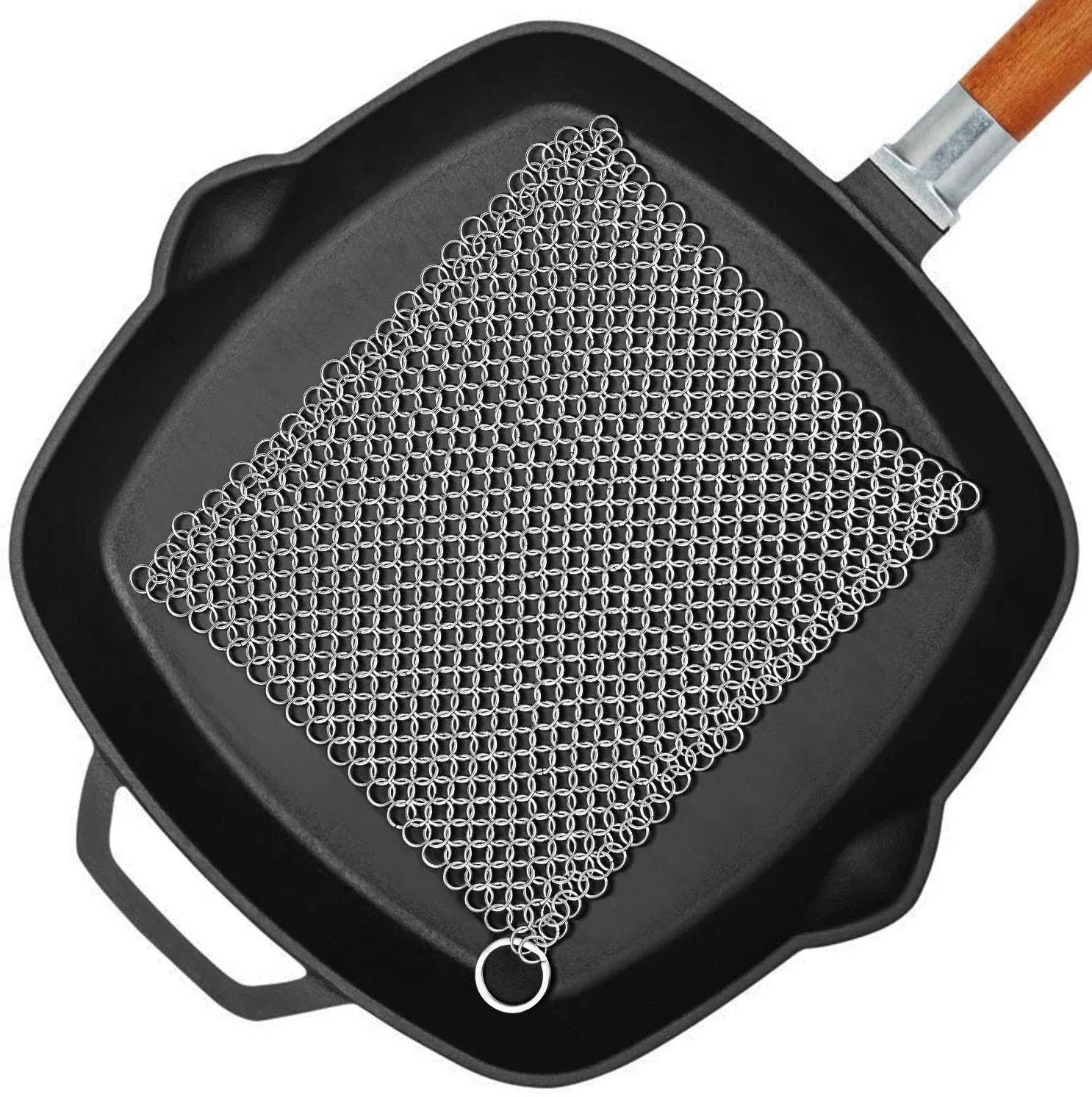 Amagabeli 8\x9d X 8\x9d 316 Stainless Steel Cast Iron Cleaner Chainmail Scrubber For C