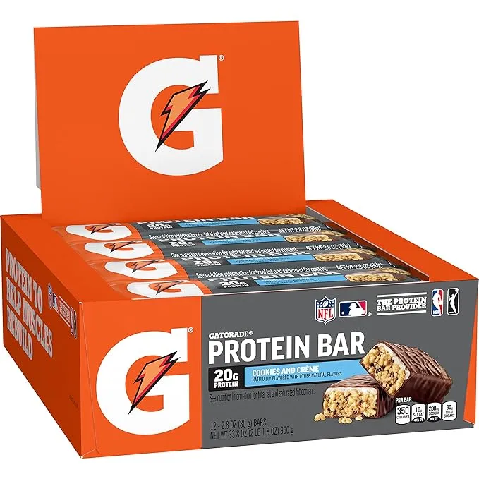 Gatorade Whey Protein Recover Bars, Chocolate Chip, 2.8 ounce bars (12 Count)