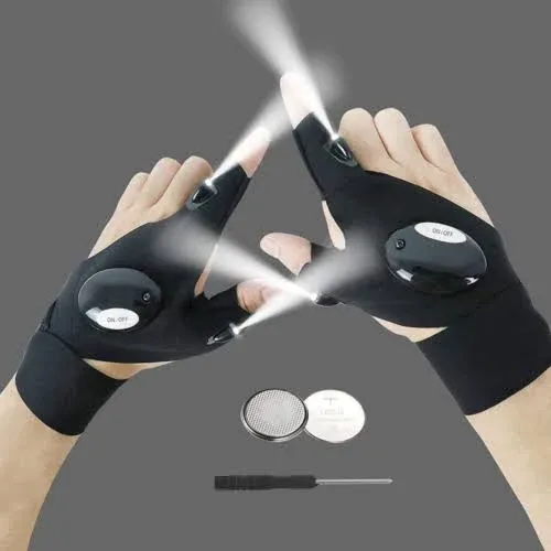 LOUISWARE LED Flashlight Gloves, Gifts for Men Women Guy, Unique Father Day Black