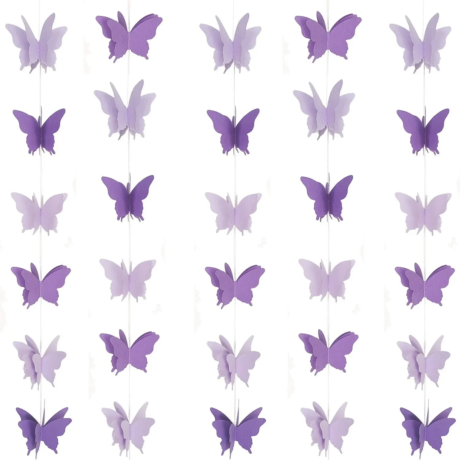 5 Pieces Butterfly Garland Decorations 3D Butterfly Banner Garland Purple Butterfly Paper Hanging Garland for Baby Shower Birthday Home Wedding