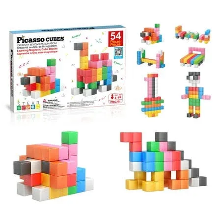 PicassoTiles PMC301 Magnet Cube Building Blocks 54 Pieces 1.2 Magnetic Cubes Toy