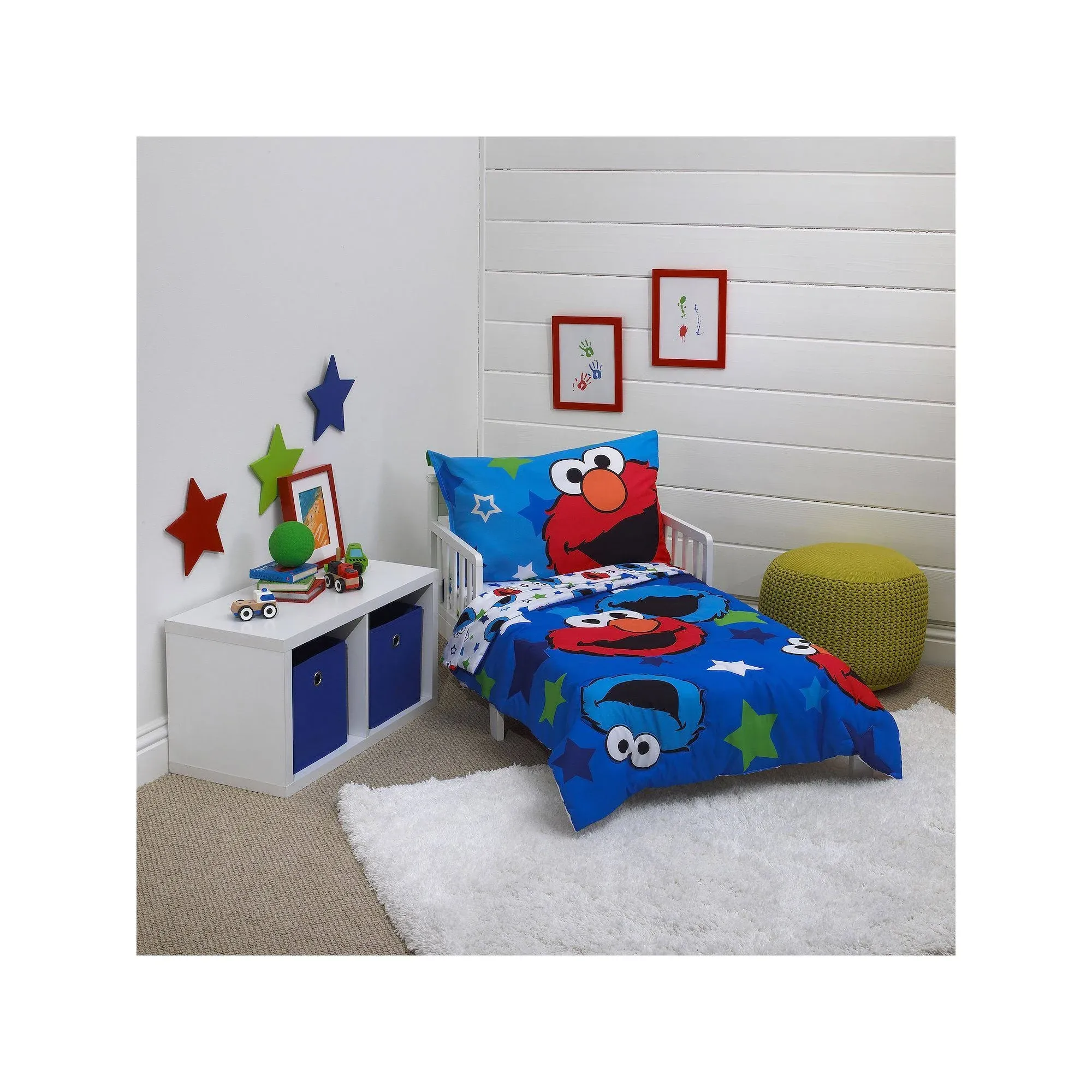 Sesame Street Awesome Buds Elmo/Cookie Monster 4 Piece Toddler Bed Set,