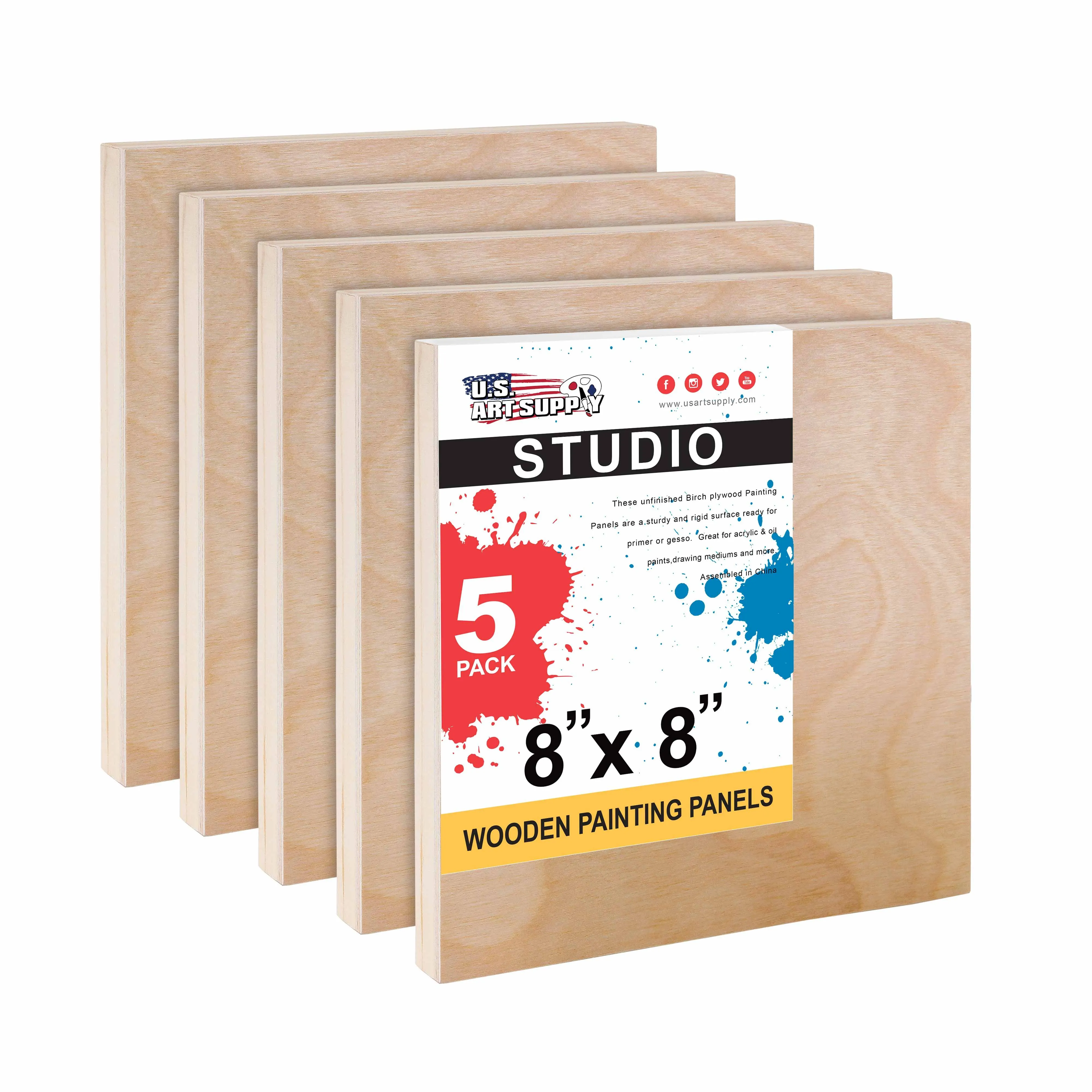 U.S. Art Supply 8" x 8" Birch Wood Paint Pouring Panel Boards