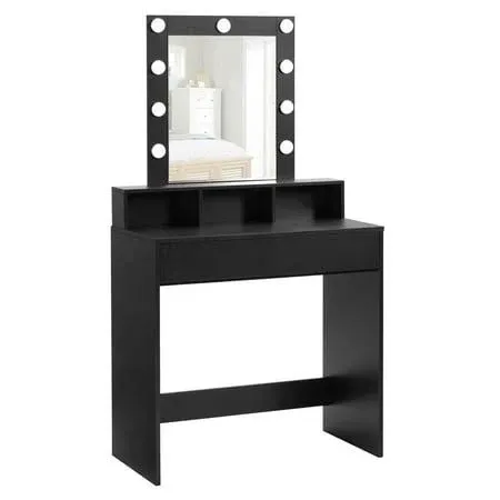 Reettic Vanity Table with Lighted Mirror, Makeup Vanity Desk Set with 2 Storage ...