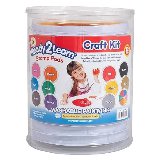 READY 2 LEARN Jumbo Circular Washable Stamp Pads - Craft - Set of 12 Colors - 5.75" dia. - Non-Toxic - Fade Resistant - Ideal Size for Handprints and Footprints