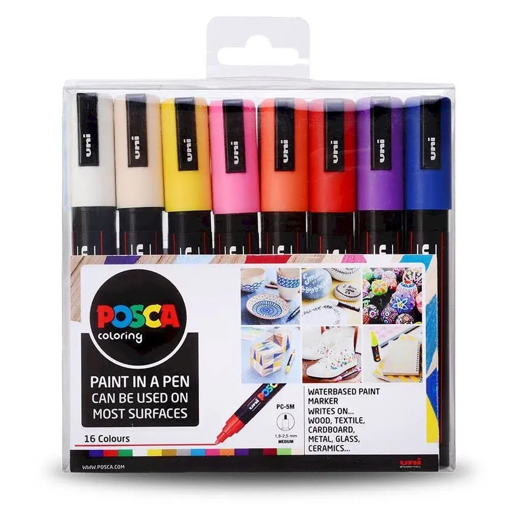 POSCA 153544848 2.5 mm Bullet Tip Waterbased Paint Marker - 16 Assorted Colors