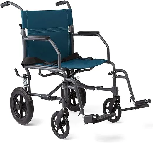 Medline Basic Aluminum Transport Chair with 12" Wheels, Burgundy/Gray