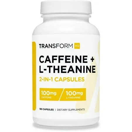 TransformHQ Caffeine 100mg + L-Theanine 100mg - 180 Caps - FREE POST AU STOCK