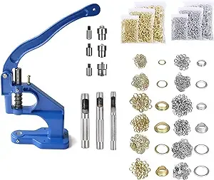 Hand Press Grommet Machine Grommets Eyelet Tool Kit, Including Grommet Machine, 3 Dies (#0#2#4), 2400Pcs Grommets for Banner,Awning,Signs,Poster,Curtain, DIY Craft (Alloy_Steel)