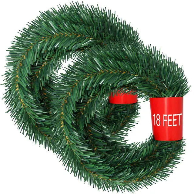 Cool made 36 Feet Christmas Garland, 2 Strands Artificial Pine Garland Soft Greenery Garland for Holiday Wedding Party Decoration, Outdoor/Indoor Use