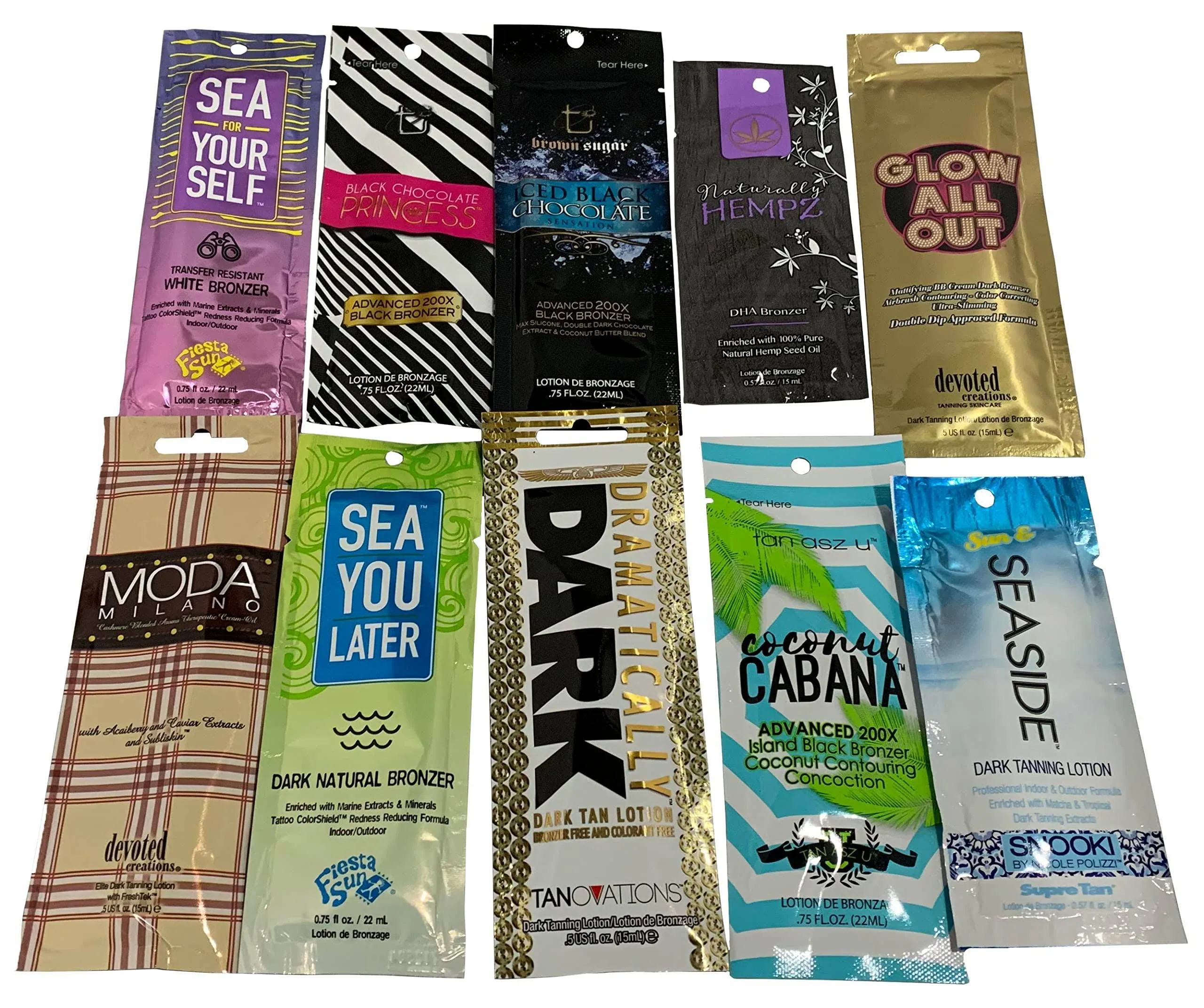 10 New Tanning Lotion Sample Packets - Major Brands Bronzer & Intensifier - 10 ...