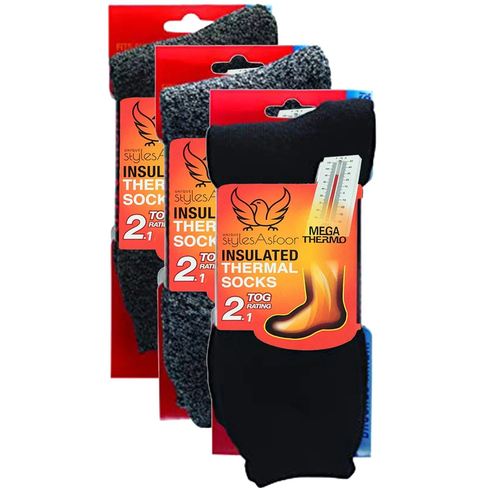 UNIQUE STYLES ASFOOR 3 Pack Thermal Heated Hiking Socks for Men