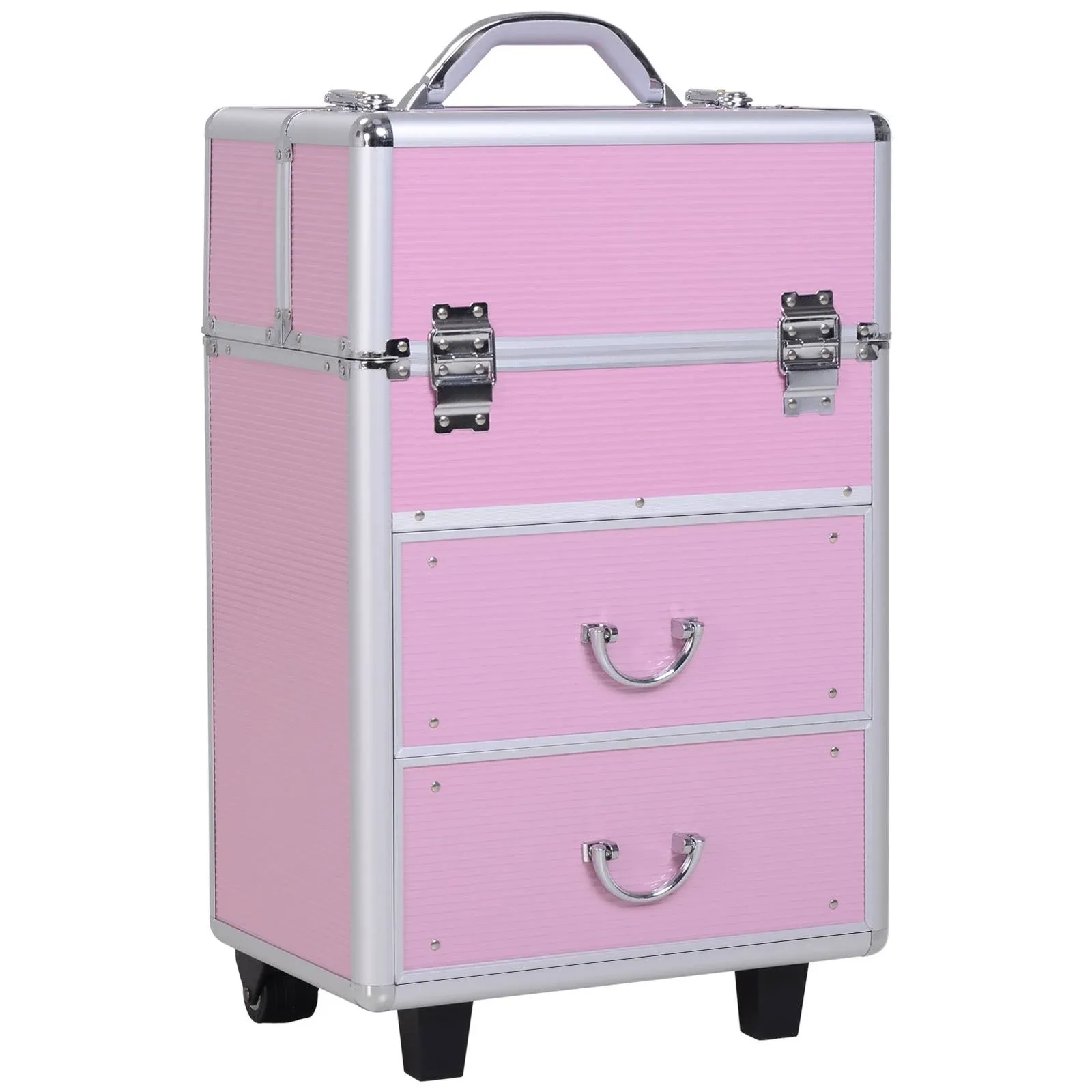 Soozier 4 Tier Makeup Train Case with Trays Pink