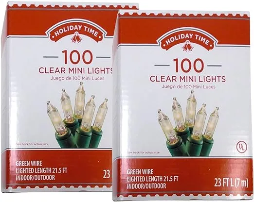 Holiday Time 100 Clear Mini Lights - Green Wire - Indoor/Outdoor (2 Pack)