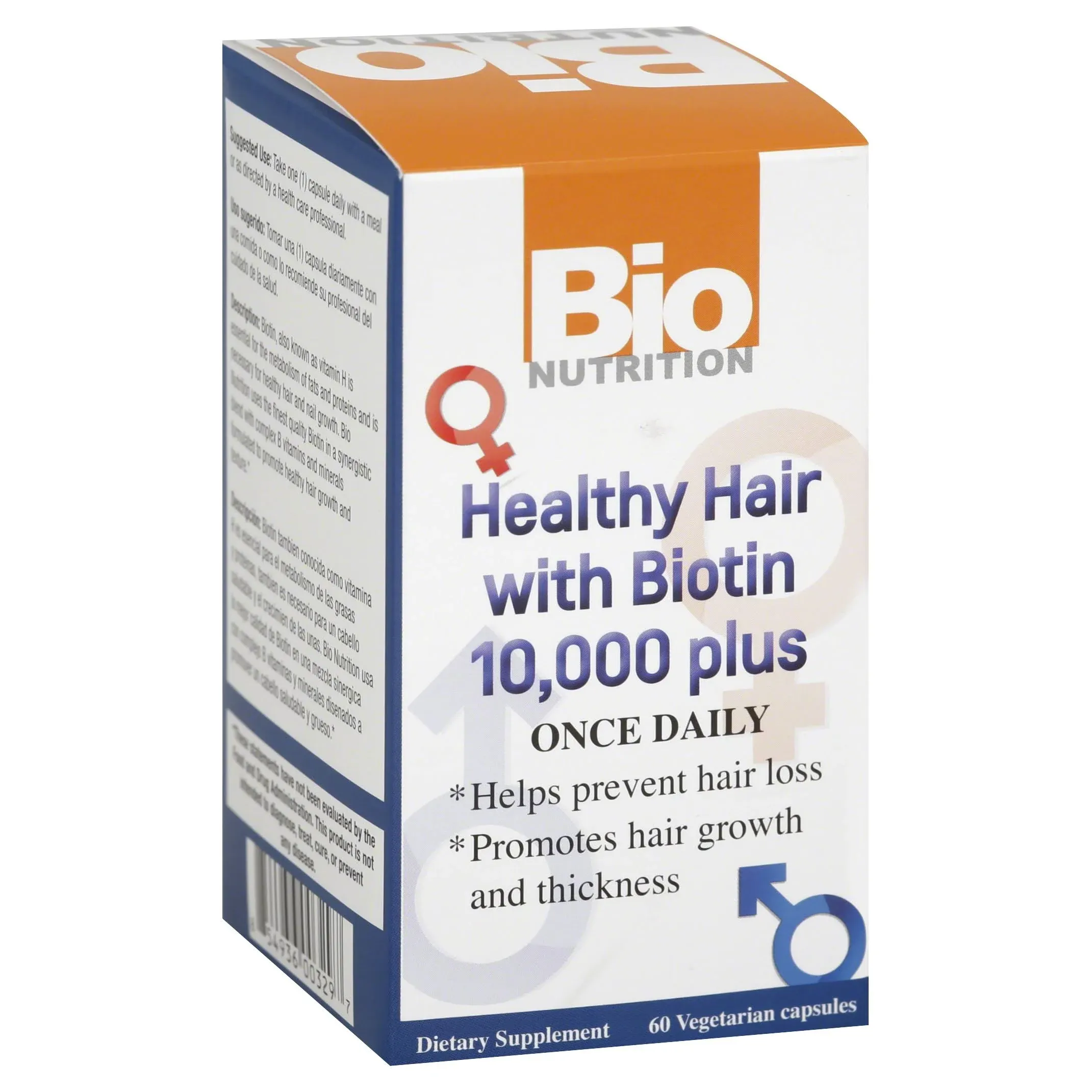 Bio Nutrition, Des cheveux sains avec Biotine 10,000 Plus, 60 capsules végétariennes