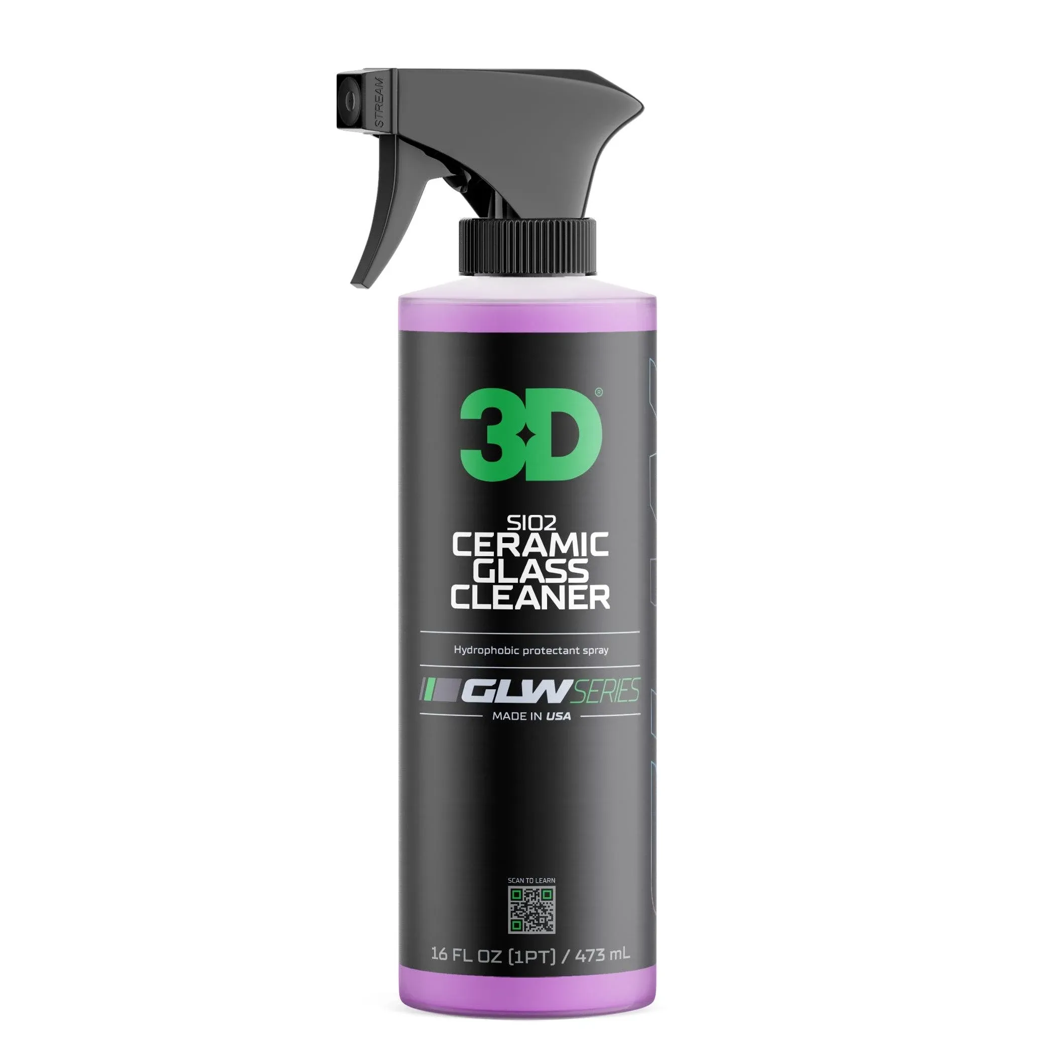 3D SiO2 Ceramic Glass Cleaner, GLW Series | Water & Rain Repellent | All-Weather Protective Ceramic Glass Cleaner | Safe for Tinted, Non-Tinted Windows & Mirrors | DIY Car Detailing | 64 oz