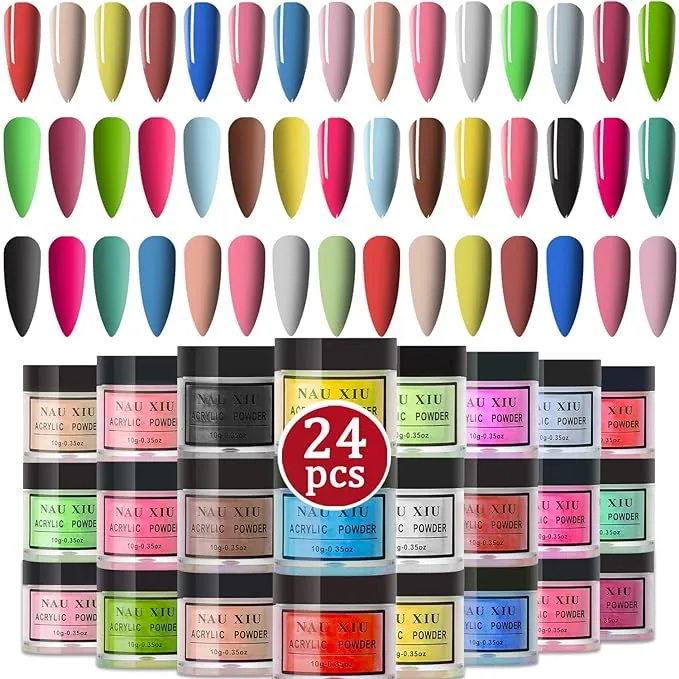 Nauxiu 24 Colors Acrylic Powder Set, Acrylic Nail Powder for Nail ACRY