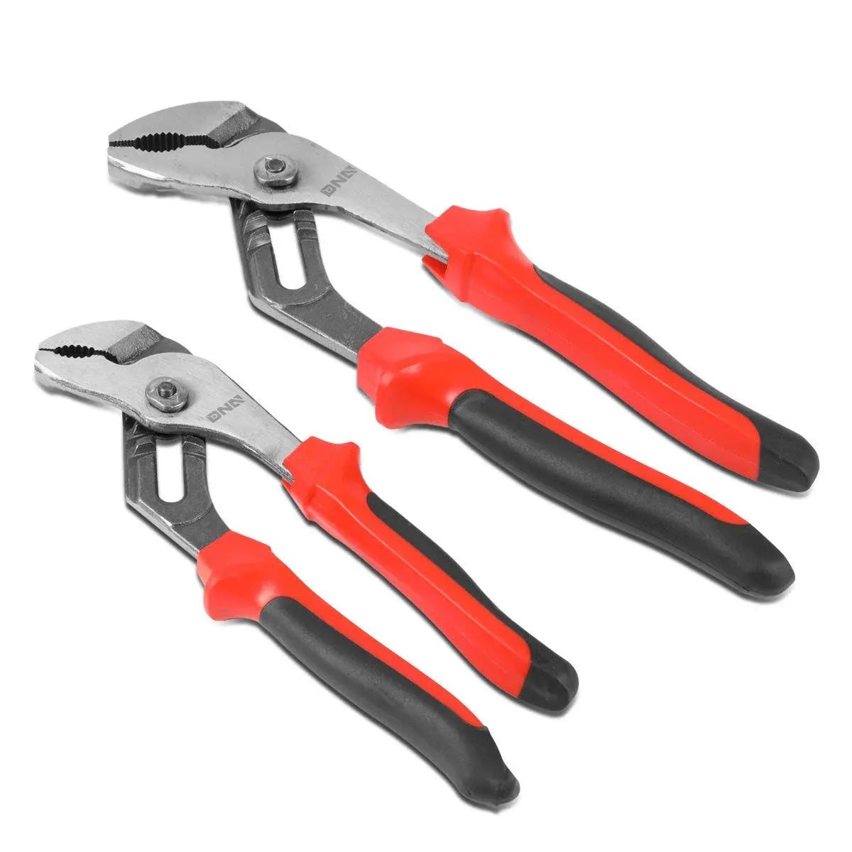 DNA Motoring TOOLS-00065 2 Piece Groove Joint Plier Set - Hardened Jaws Plier w/Heat-Treated Teeth, PVC Grips, Satin Finish