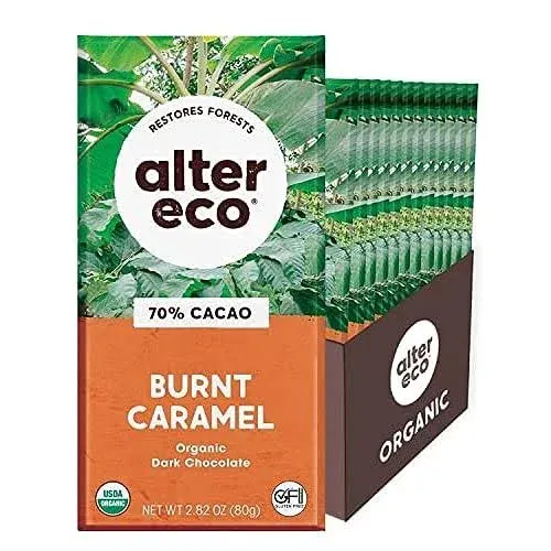 Alter Eco | Chocolate Bars | Pure Dark Cocoa, Fair Trade, Organic, Non-GMO, Gluten Free (12-Pack Dark Salted Burnt Caramel)