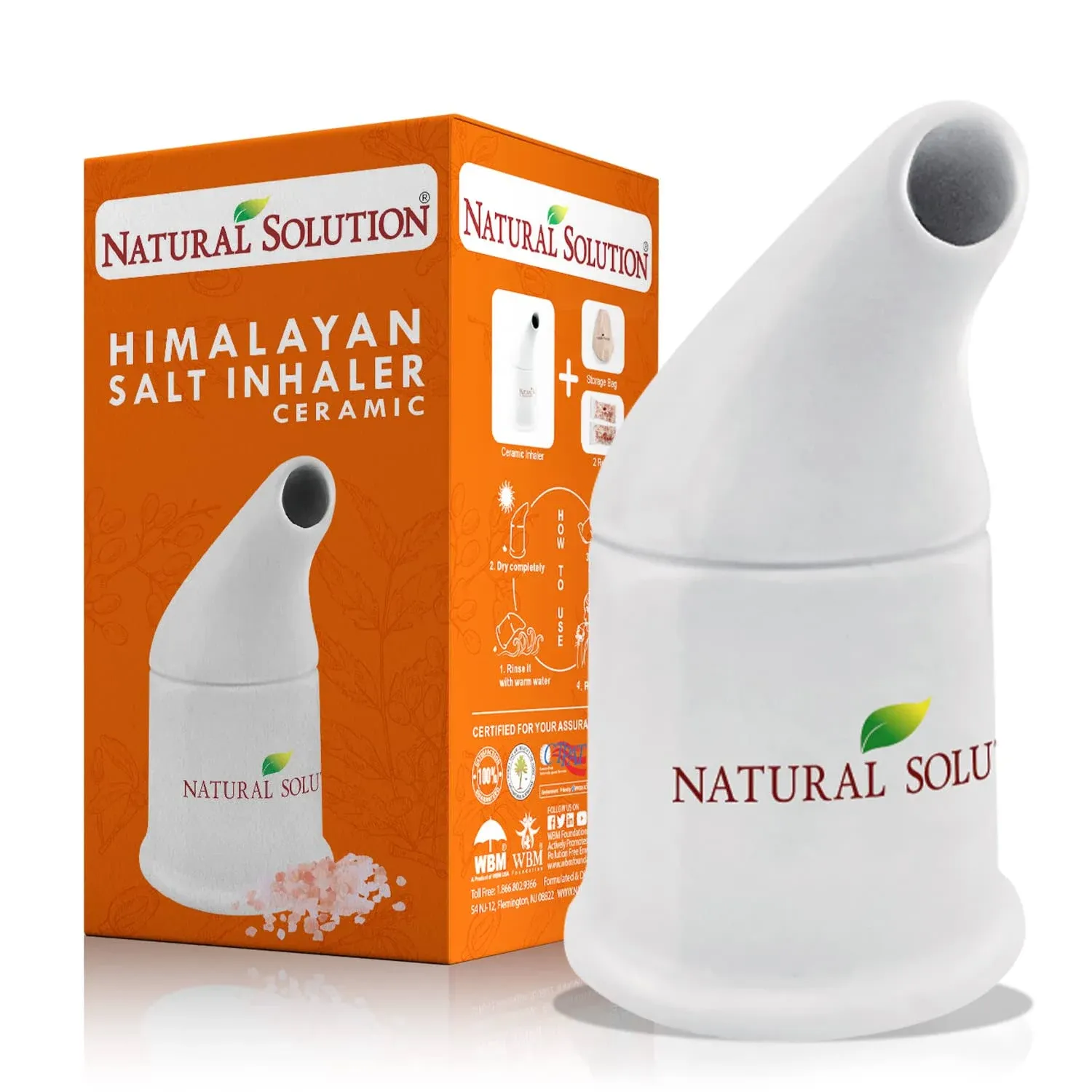 Natural Solution Ceramic Salt Inhaler with Himalayan Pink Salt Refill, Relief