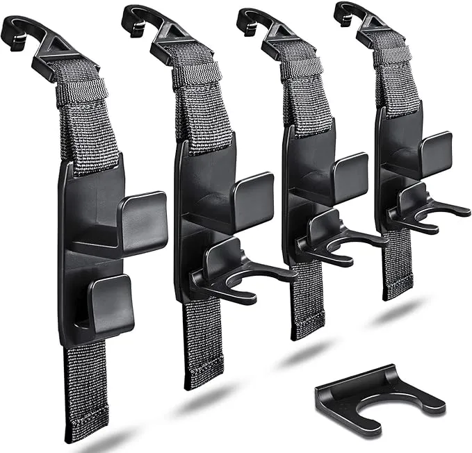 Adjustable Headrest Hooks for Car, Purse Hanger Headrest Hook Holder for Car Seat Organizer Car Hook for Purse or Bags, Black, 4Pack