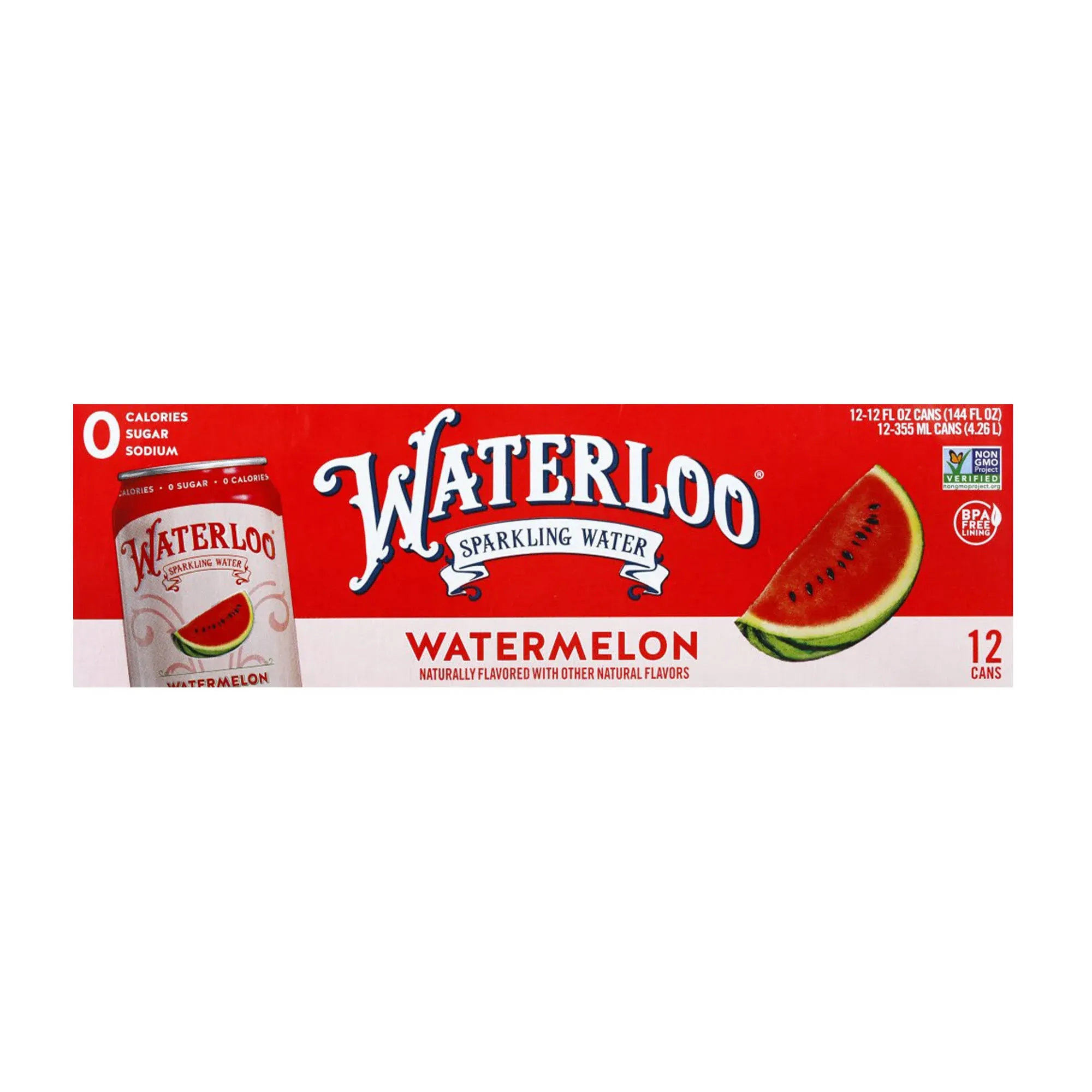 Waterloo Sparkling Water, Watermelon Naturally Flavored, 12 Fl Oz Cans, Pack of 12 | Zero Calories | Zero Sugar or Artificial Sweeteners | Zero Sodium