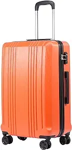 Coolife Luggage Suitcase PC+ABS with TSA Lock Spinner Carry on Hardshell Lightweight 20in 24in 28in(orange, S(20in_carry on))