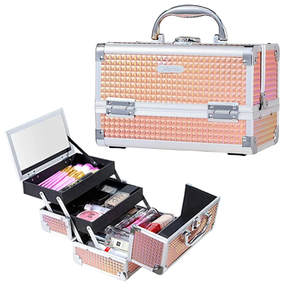 Joligrace Makeup Box Cosmetic Train Case Jewelry Organizer Lockable with Keys and ...