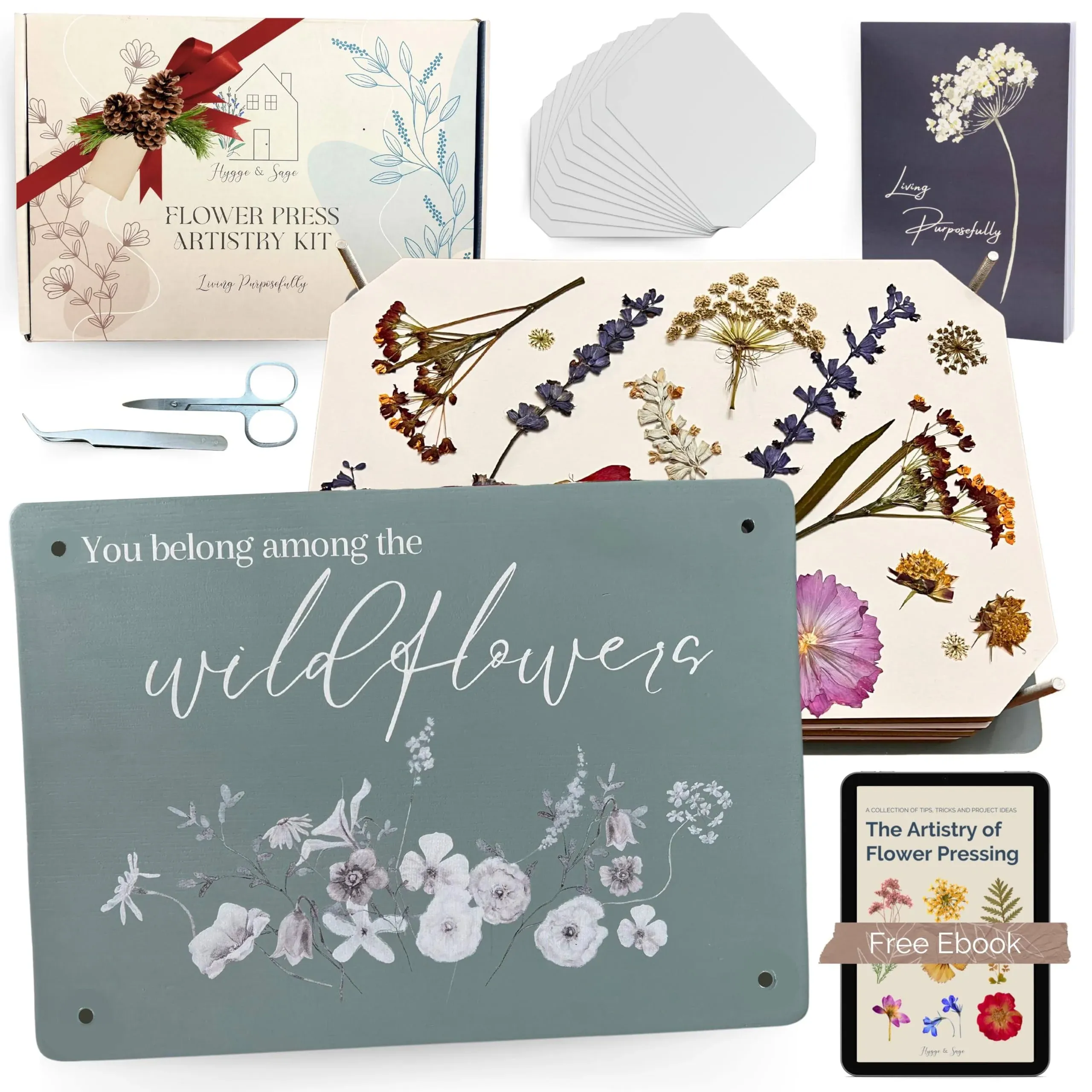 Hygge & Sage Extra Large Wooden Flower Press Artistry Kit with Nature Journal | 6 ...