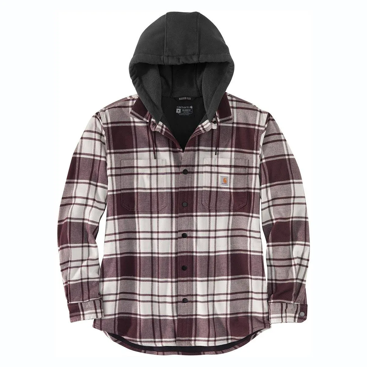 Carhartt Men's Rugged Flex Relaxed Fit Flannel Fleece Lined Hooded Shirt Jac