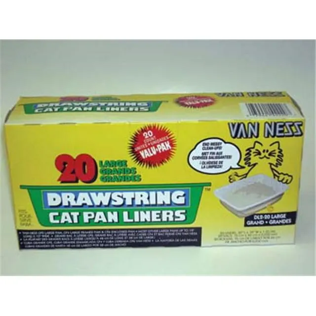 Van Ness Pets Drawstring Cat Litter Box Liners, Unscented, Large Size, 36” x 18”, 20 Count