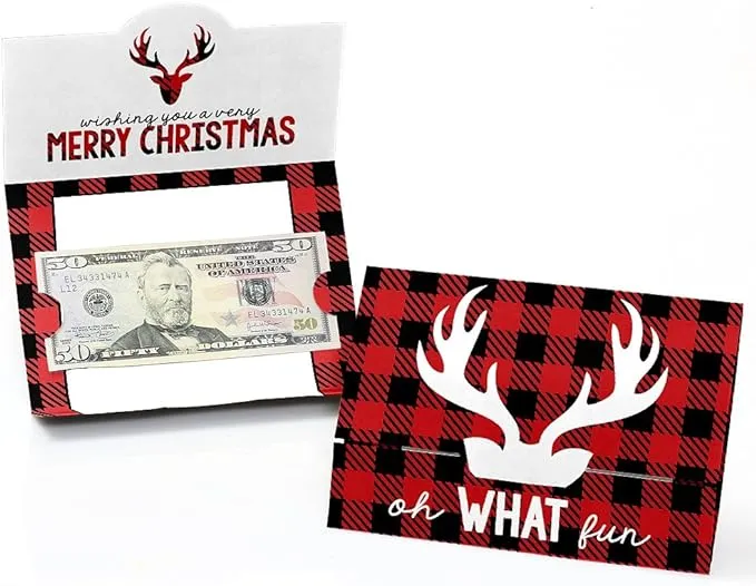 Prancing Plaid - Christmas Buffalo Plaid Money and Gift Card Holders - Set of 8