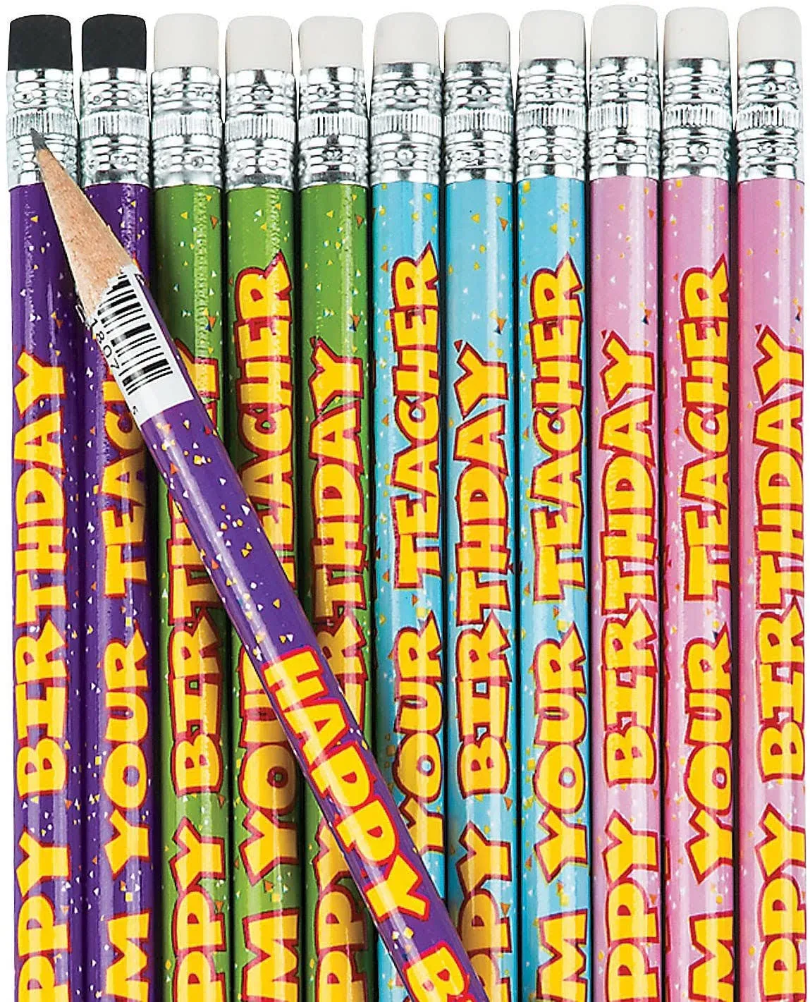 Fun Express Happy Birthday from Your Teacher Pencils - 24 Pieces - Educational and Learning Activities for Kids