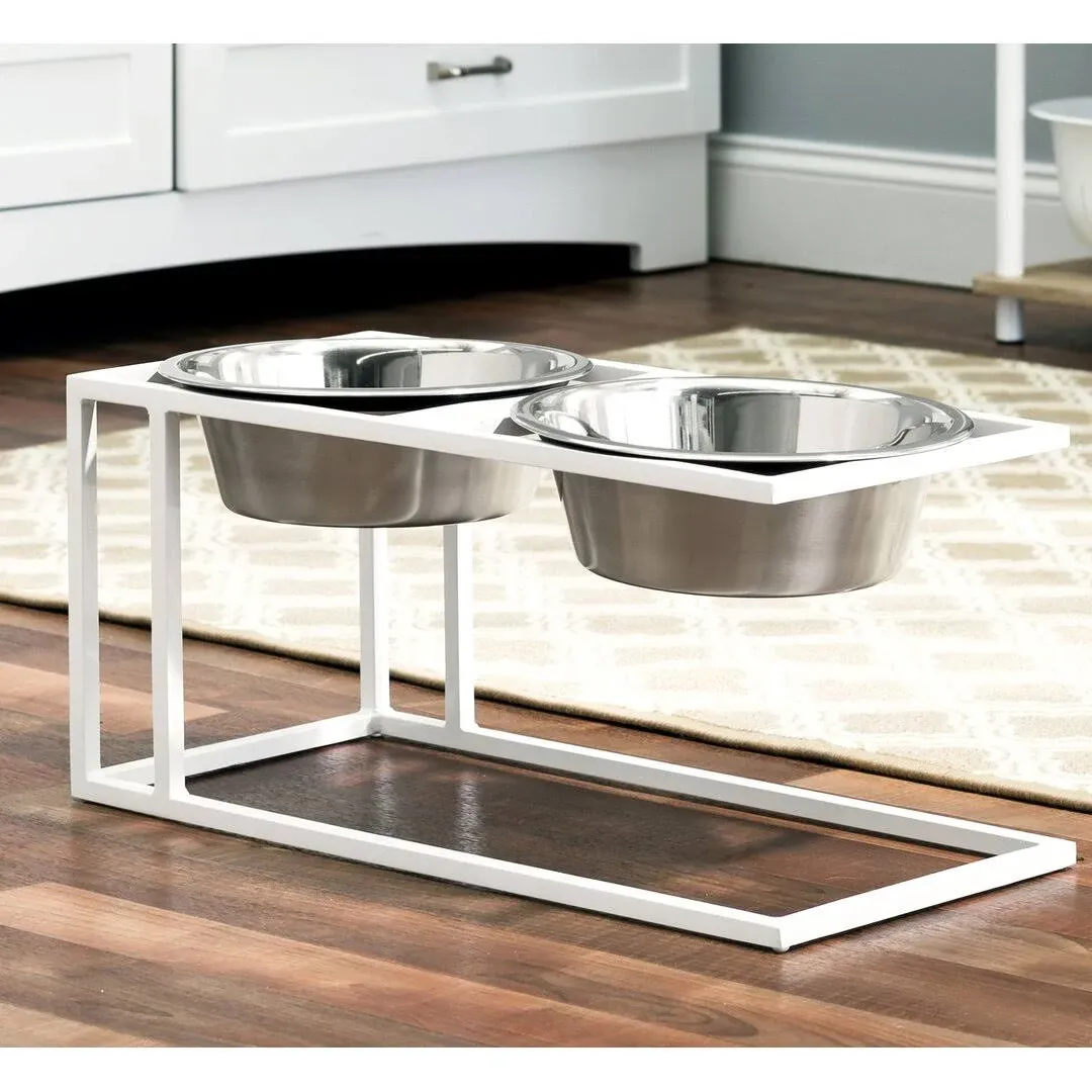 NMN Designs Pets Stop Cityline Double Diner Raised Feeder White